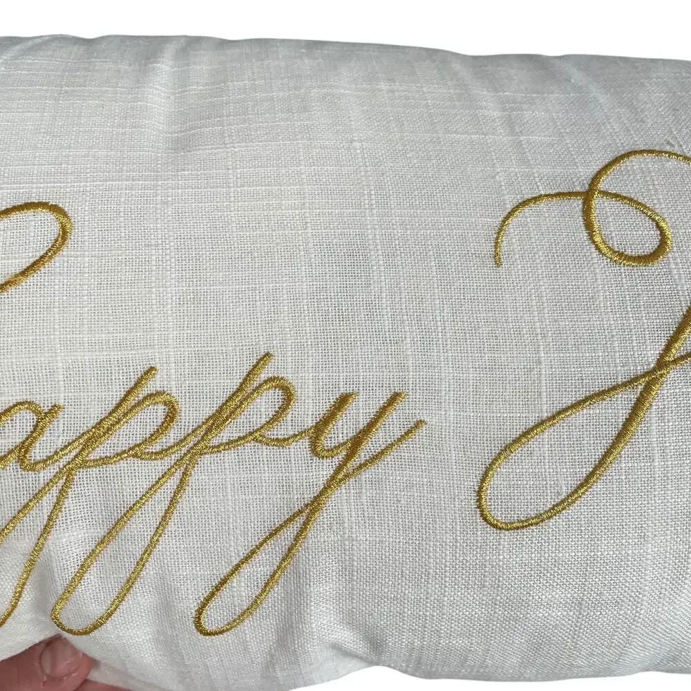 Pier 1 Happy Holidays Poinsettia Pillow Christmas Long White Rectangular READ